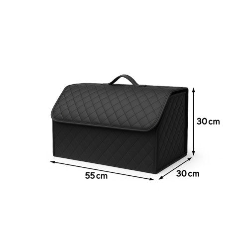 Organizator portbagaj auto Premium din piele ecologica negru cu cusatura neagra 55x30x30 cm Cod: RAZ451