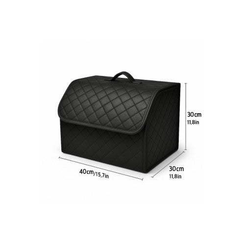 Organizator portbagaj auto Premium din piele ecologica negru cu cusatura neagra 40x30x30 cm Cod: RAZ453